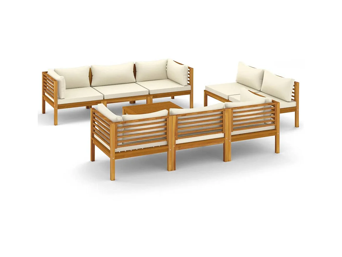 Salon de jardin 9 pcs avec coussin Bois d'acacia solide 2