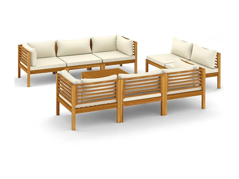 Salon de jardin 9 pcs avec coussin Bois d'acacia solide 2