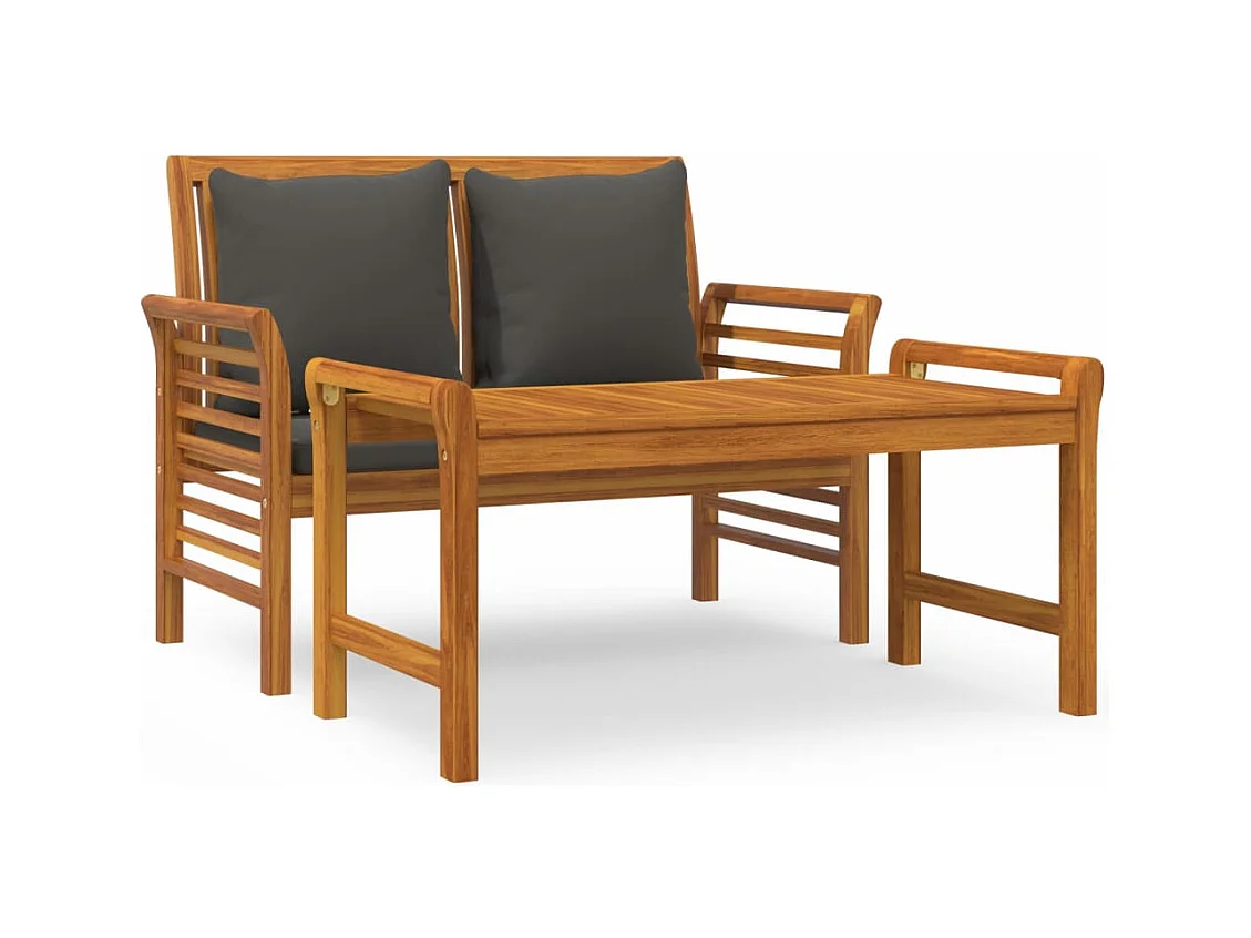 Salon de jardin 2 pcs avec coussins gris foncé Bois massif