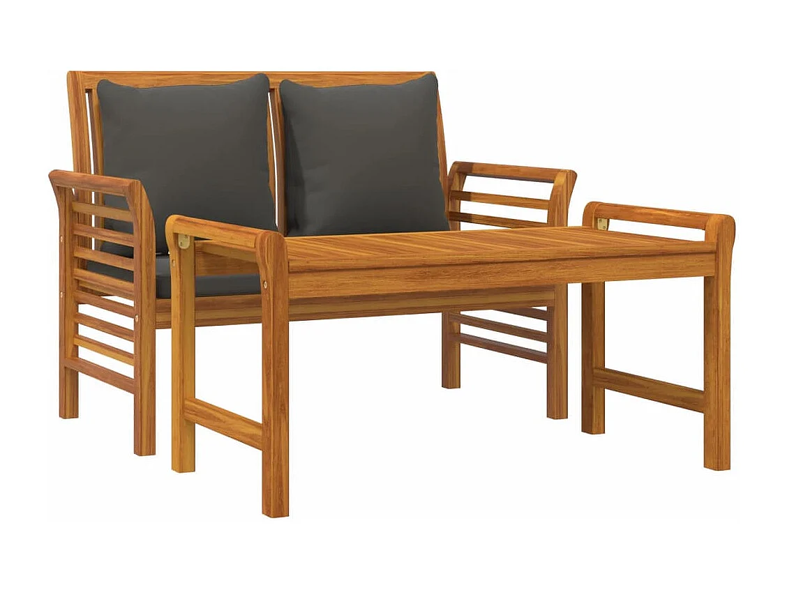 Salon de jardin 2 pcs avec coussins gris foncé Bois massif