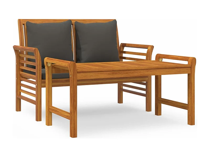 Salon de jardin 2 pcs avec coussins gris foncé Bois massif