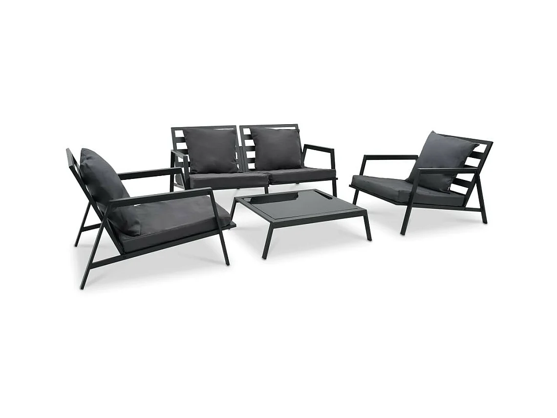 Salon de jardin 4 pcs avec coussins Aluminium Gris foncé