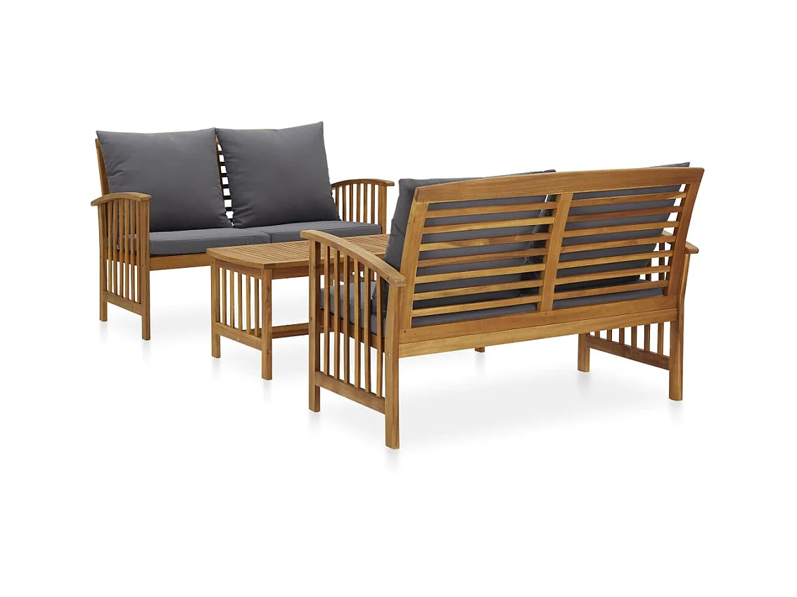 Salon de jardin 3 pcs avec coussins Bois d'acacia solide 8