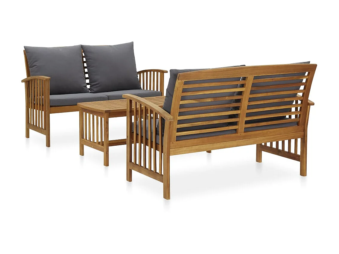 Salon de jardin 3 pcs avec coussins Bois d'acacia solide 8