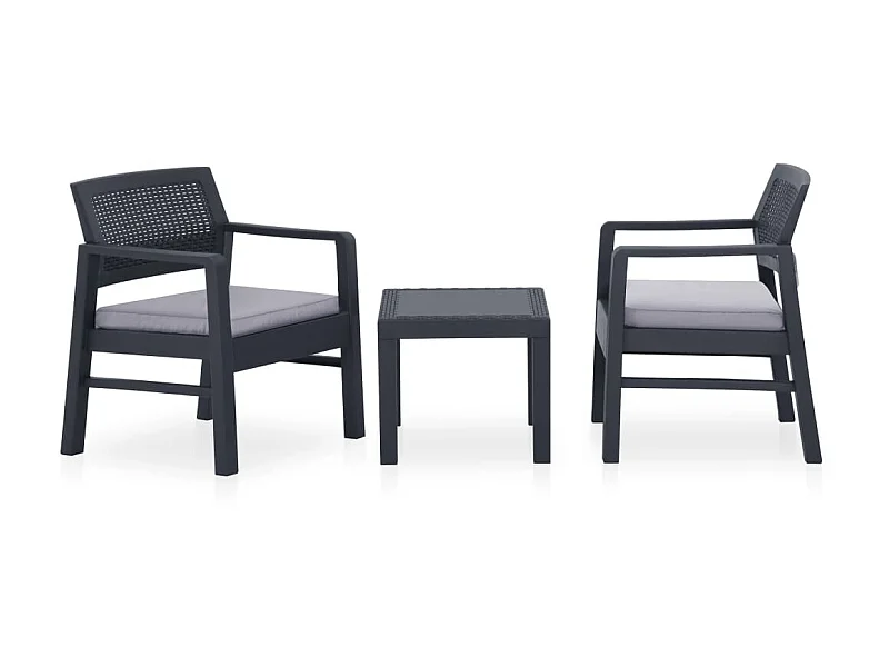 Salon de jardin 3 pcs avec coussins Plastique Gris