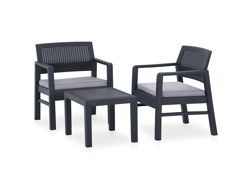 Salon de jardin 3 pcs avec coussins Plastique Gris