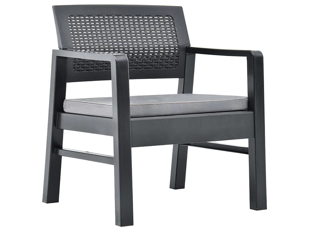 Salon de jardin 3 pcs avec coussins Plastique Gris