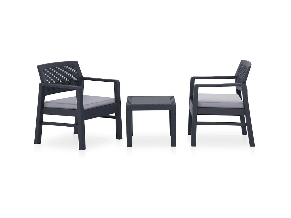 Salon de jardin 3 pcs avec coussins Plastique Gris
