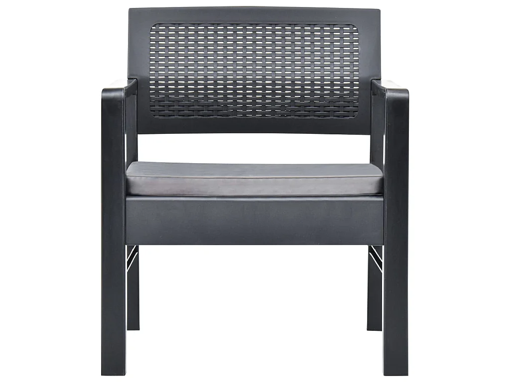 Salon de jardin 3 pcs avec coussins Plastique Gris