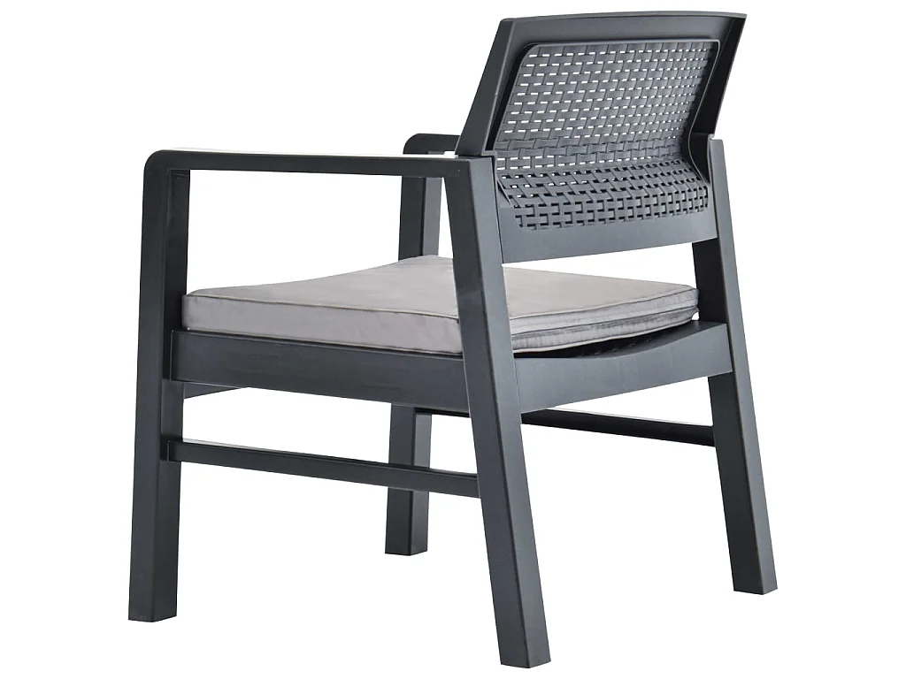 Salon de jardin 3 pcs avec coussins Plastique Gris