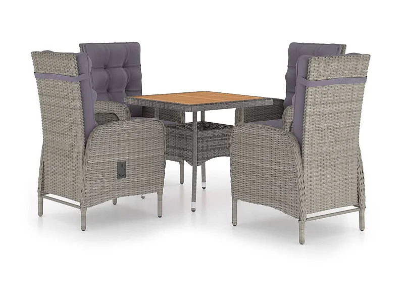Ensemble à dîner de jardin 5 pcs Résine tressée et acacia Gris