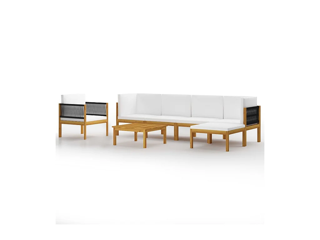 Salon de jardin 7 pcs avec coussins Crème Bois d'acacia solide
