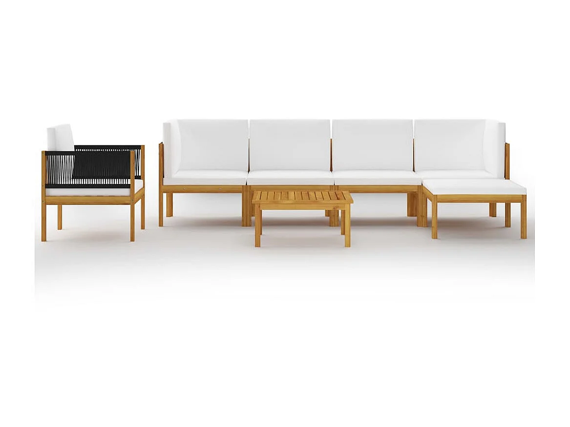 Salon de jardin 7 pcs avec coussins Crème Bois d'acacia solide