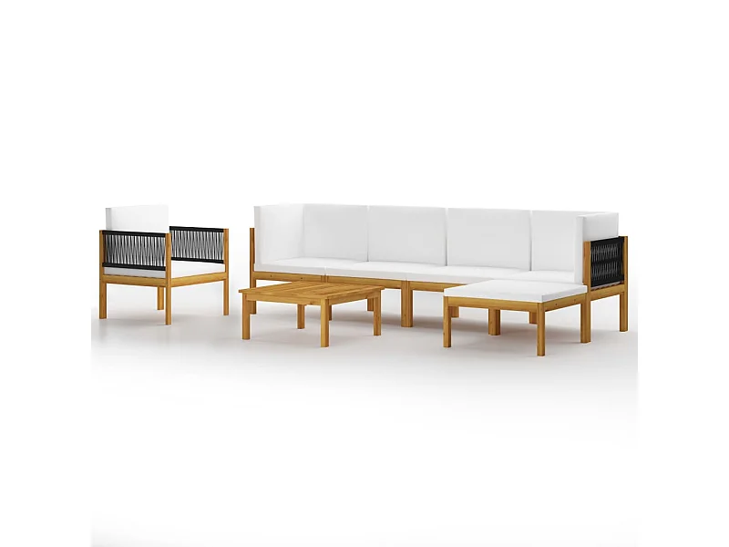 Salon de jardin 7 pcs avec coussins Crème Bois d'acacia solide