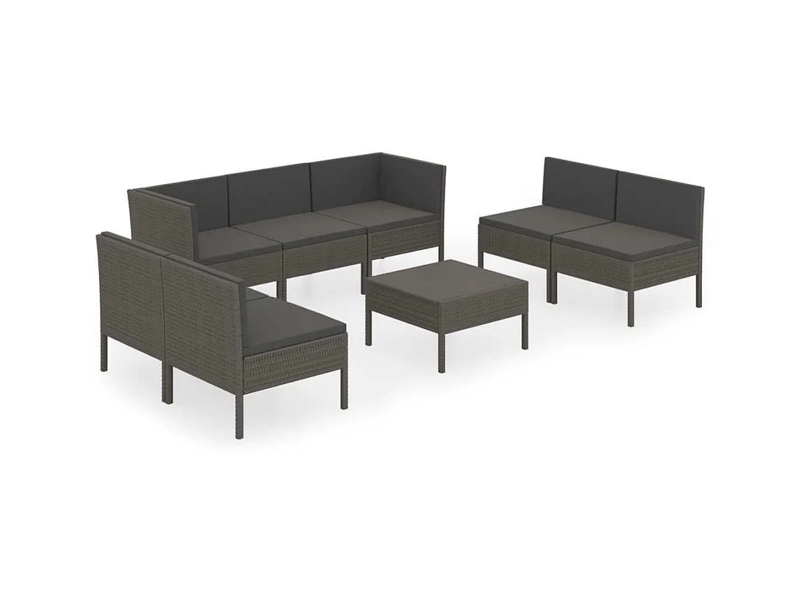 Salon de jardin 8 pcs avec coussins Résine tressée Gris 28