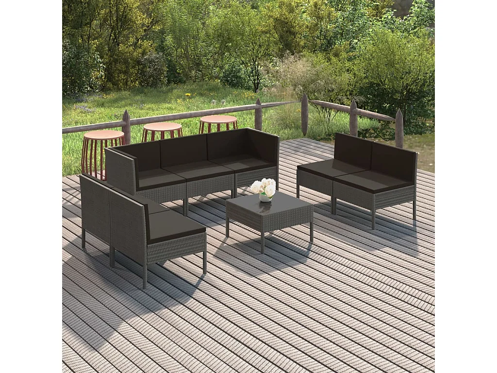 Salon de jardin 8 pcs avec coussins Résine tressée Gris 28