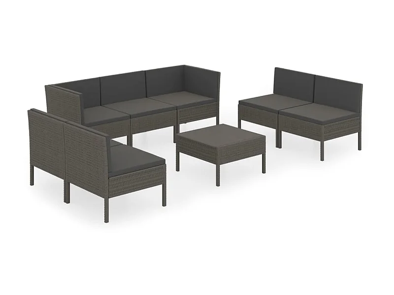 Salon de jardin 8 pcs avec coussins Résine tressée Gris 28