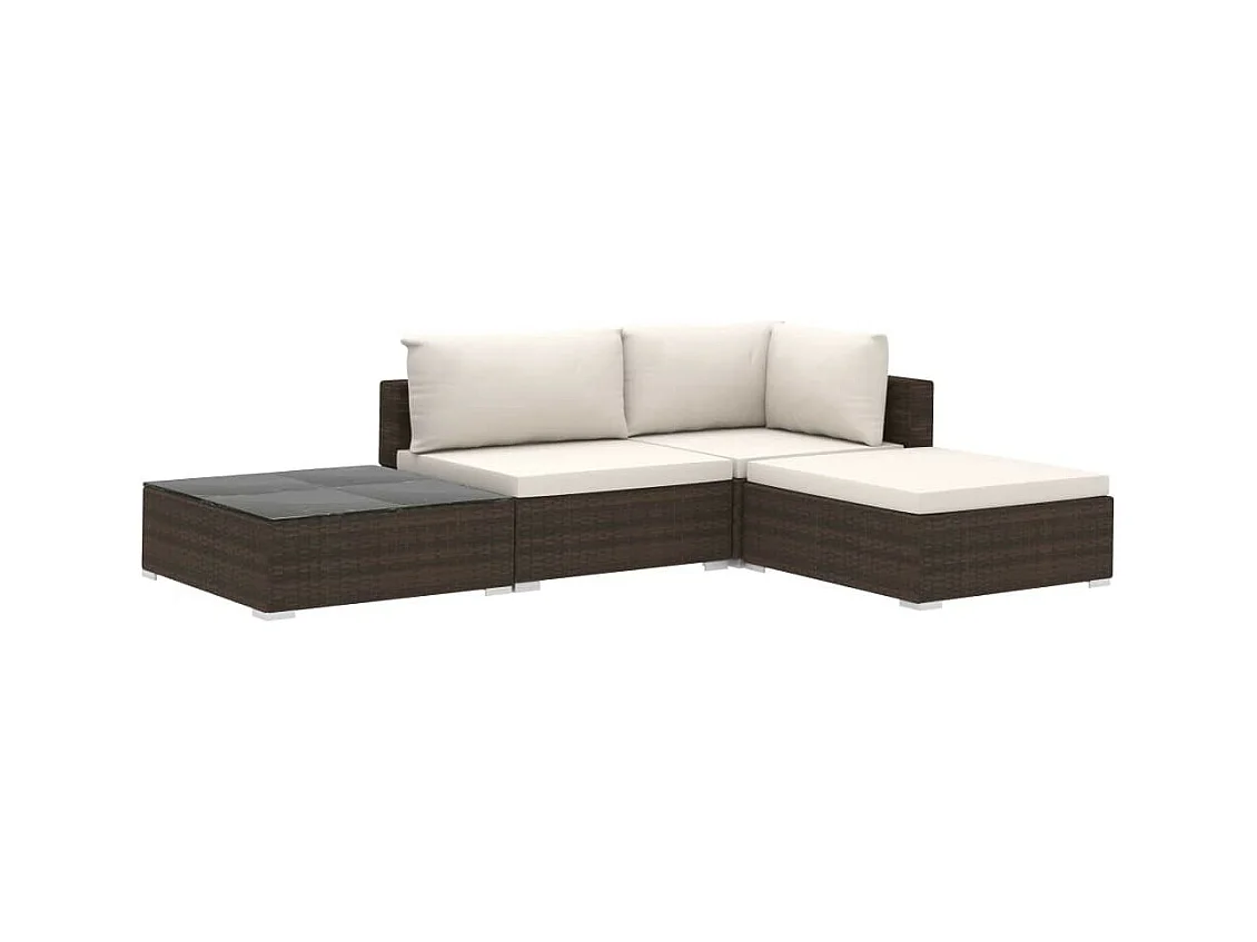 Salon de jardin 4 pcs avec coussins Résine tressée Marron 9
