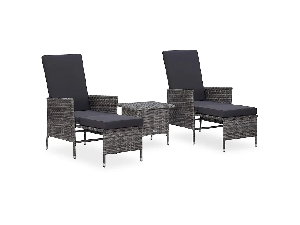 3-delige Loungeset met kussens poly rattan grijs