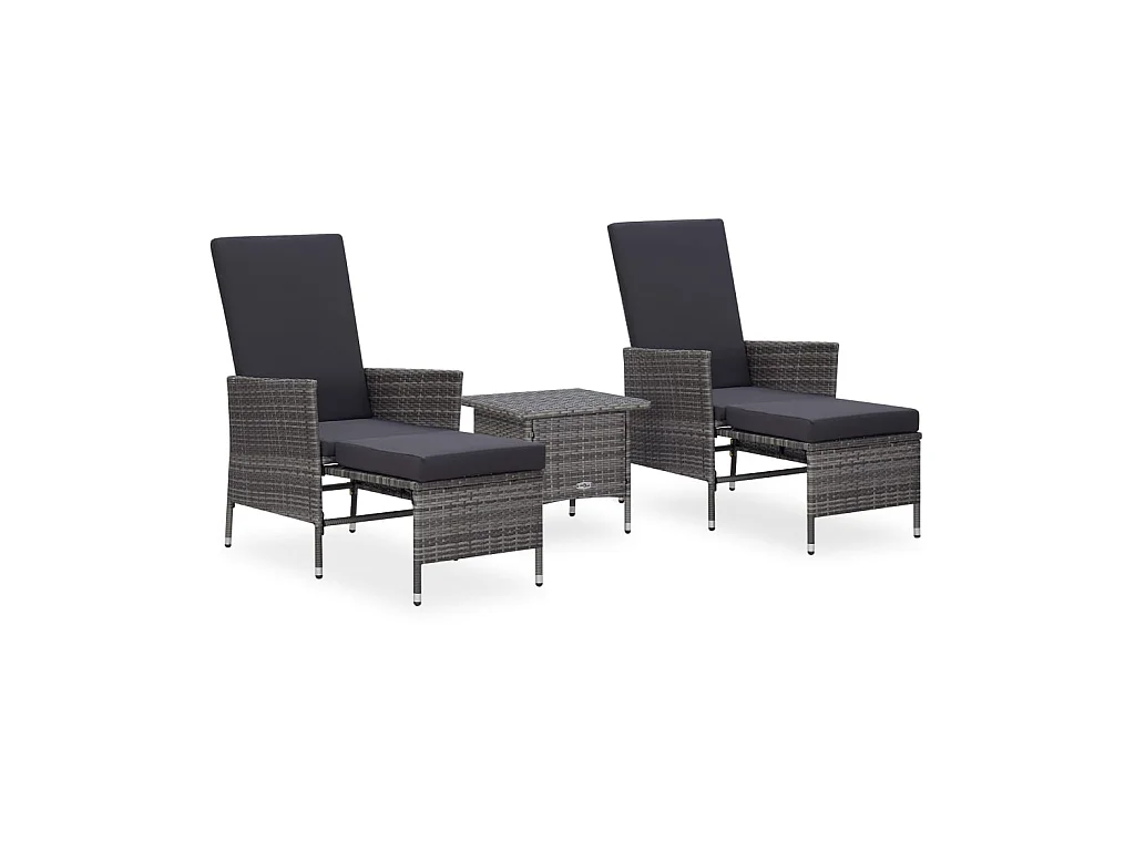 Salon de jardin 3 pcs avec coussins Résine tressée Gris 10