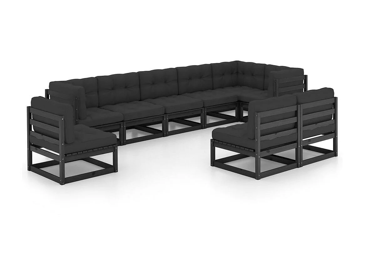 Salon de jardin 9 pcs avec coussins Bois de pin massif 9