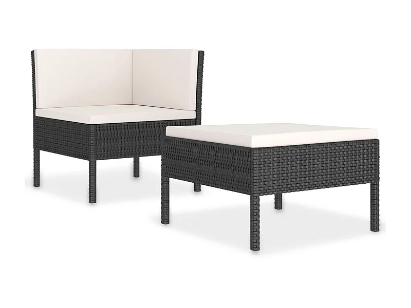 Salon de jardin 2 pcs avec coussins Résine tressée Noir 4