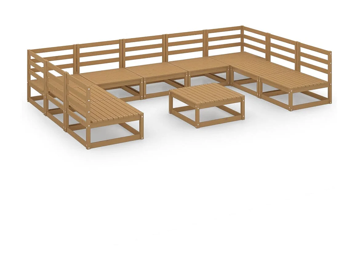 Juego de muebles de jardín 10 piezas madera maciza de pino Marrón