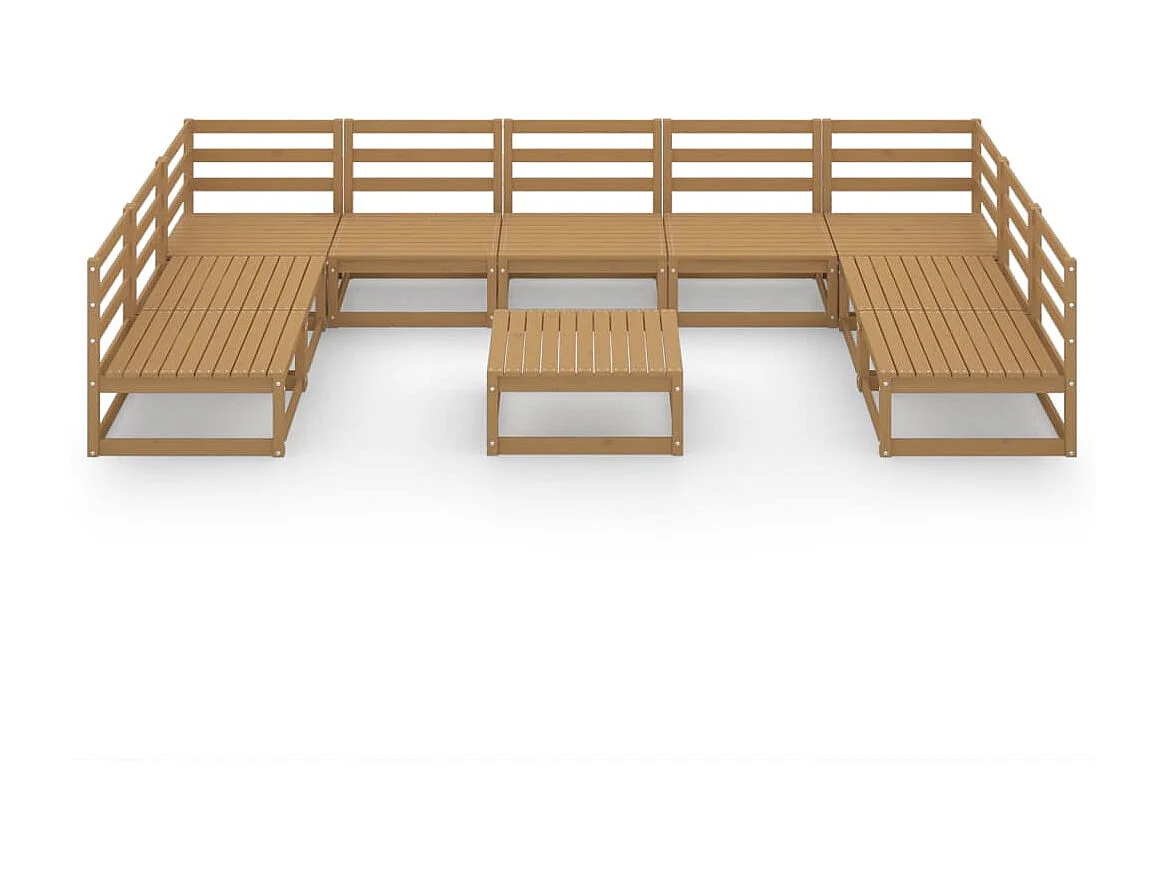 Juego de muebles de jardín 10 piezas madera maciza de pino Marrón