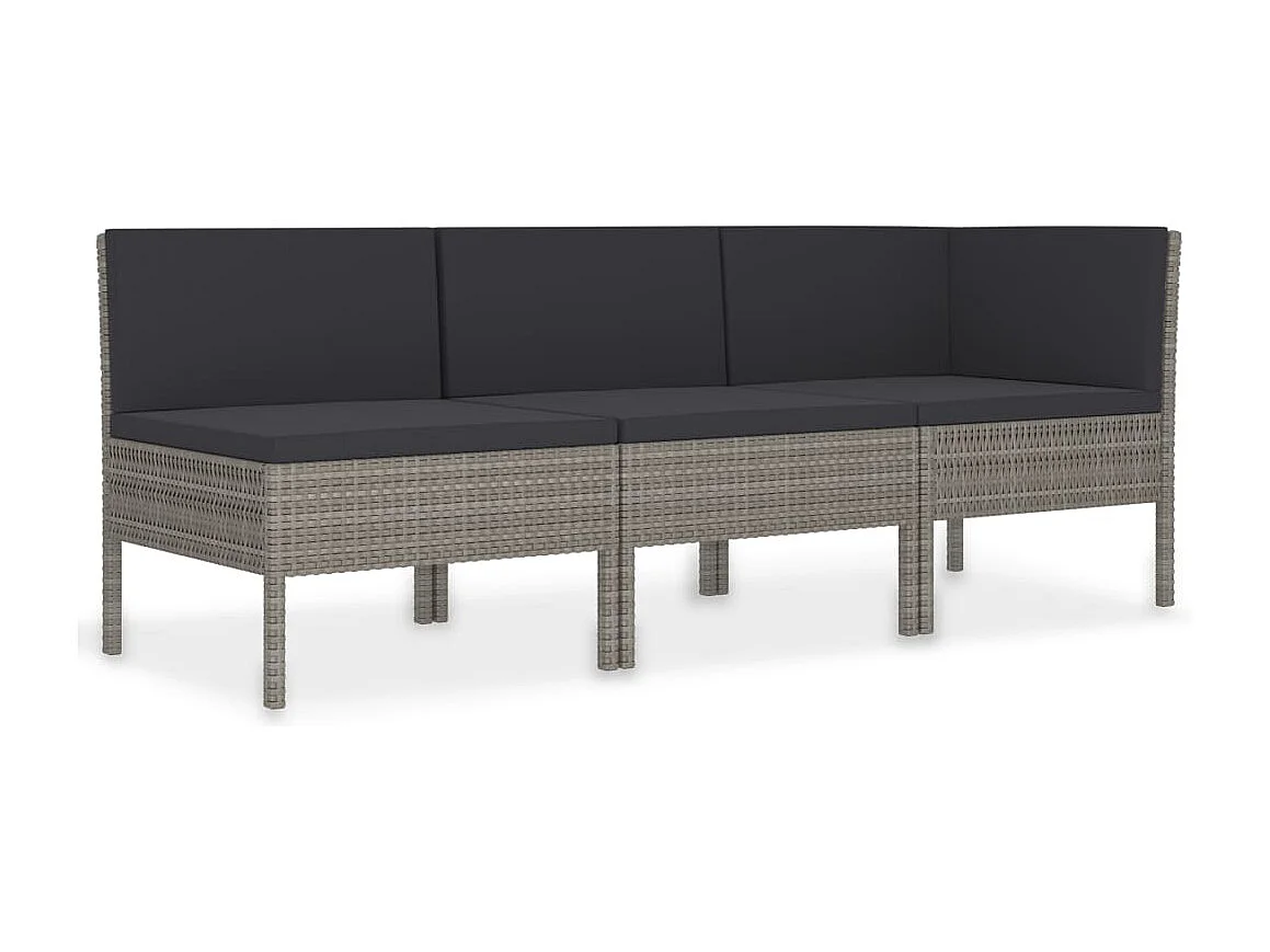 Salon de jardin 3 pcs avec coussins Résine tressée Gris 9