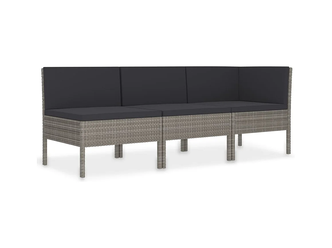 Salon de jardin 3 pcs avec coussins Résine tressée Gris 9