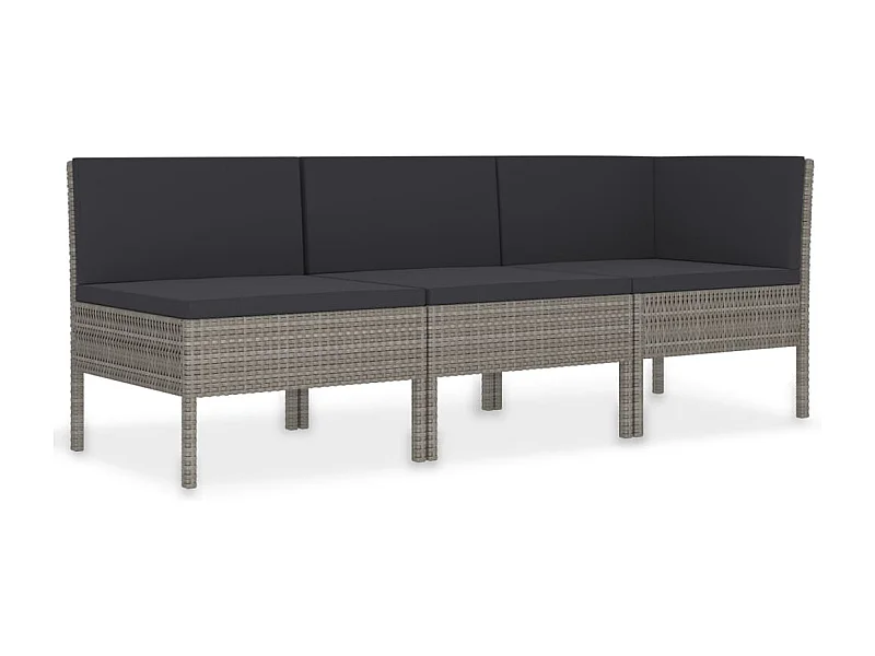 Salon de jardin 3 pcs avec coussins Résine tressée Gris 9