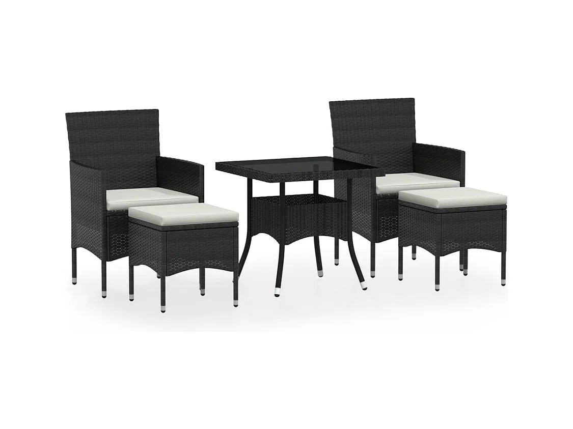 Meubles dîner jardin 5 pcs Résine tressée et verre trempé Noir