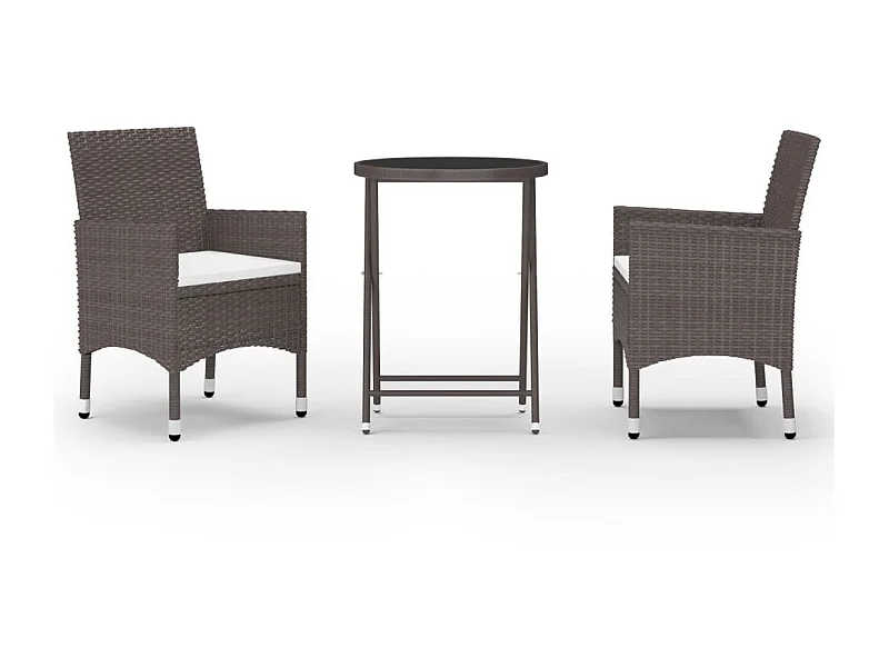 Ensemble de bistro 3 pcs Résine tressée et verre trempé Marron