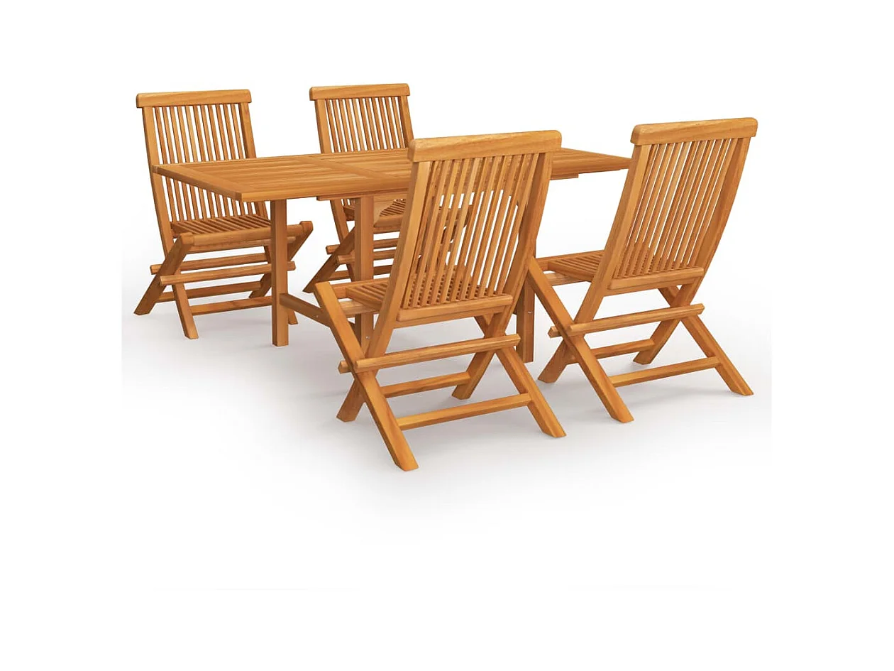 Salon de jardin 5 pcs Bois de teck massif 9