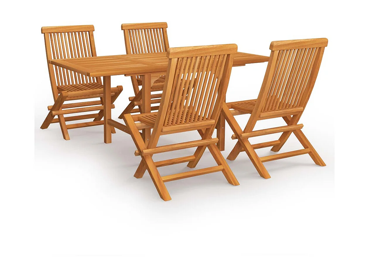 Salon de jardin 5 pcs Bois de teck massif 9