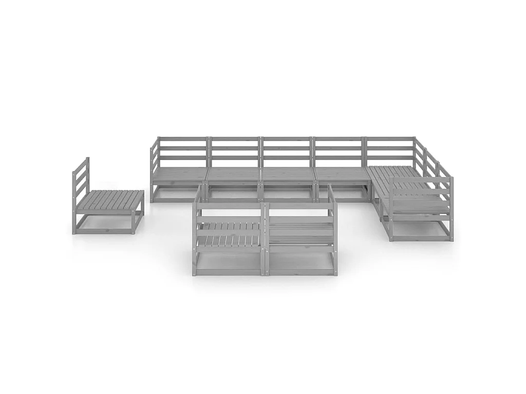 Salon de jardin 10 pcs Gris Bois de pin massif 2