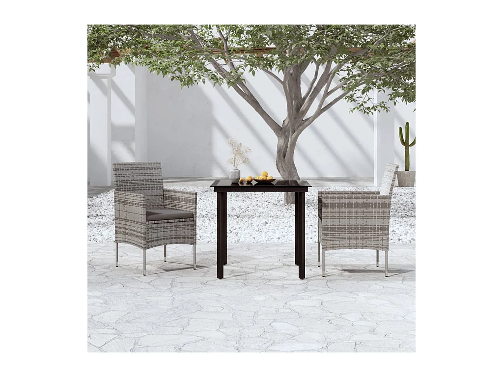 Ensemble de salle à manger de jardin et coussins 3pcs Gris-noir 2
