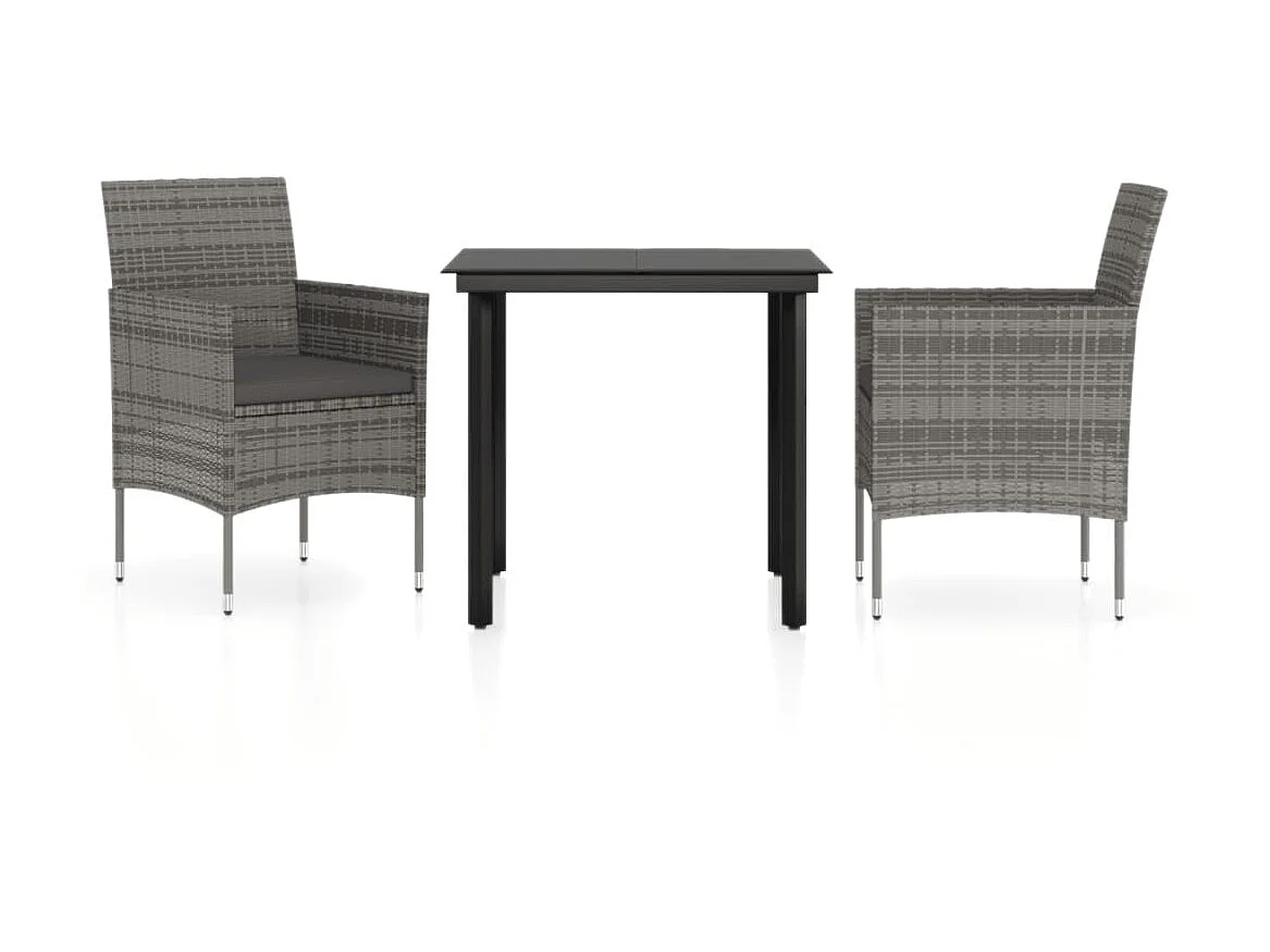 Ensemble de salle à manger de jardin et coussins 3pcs Gris-noir 2