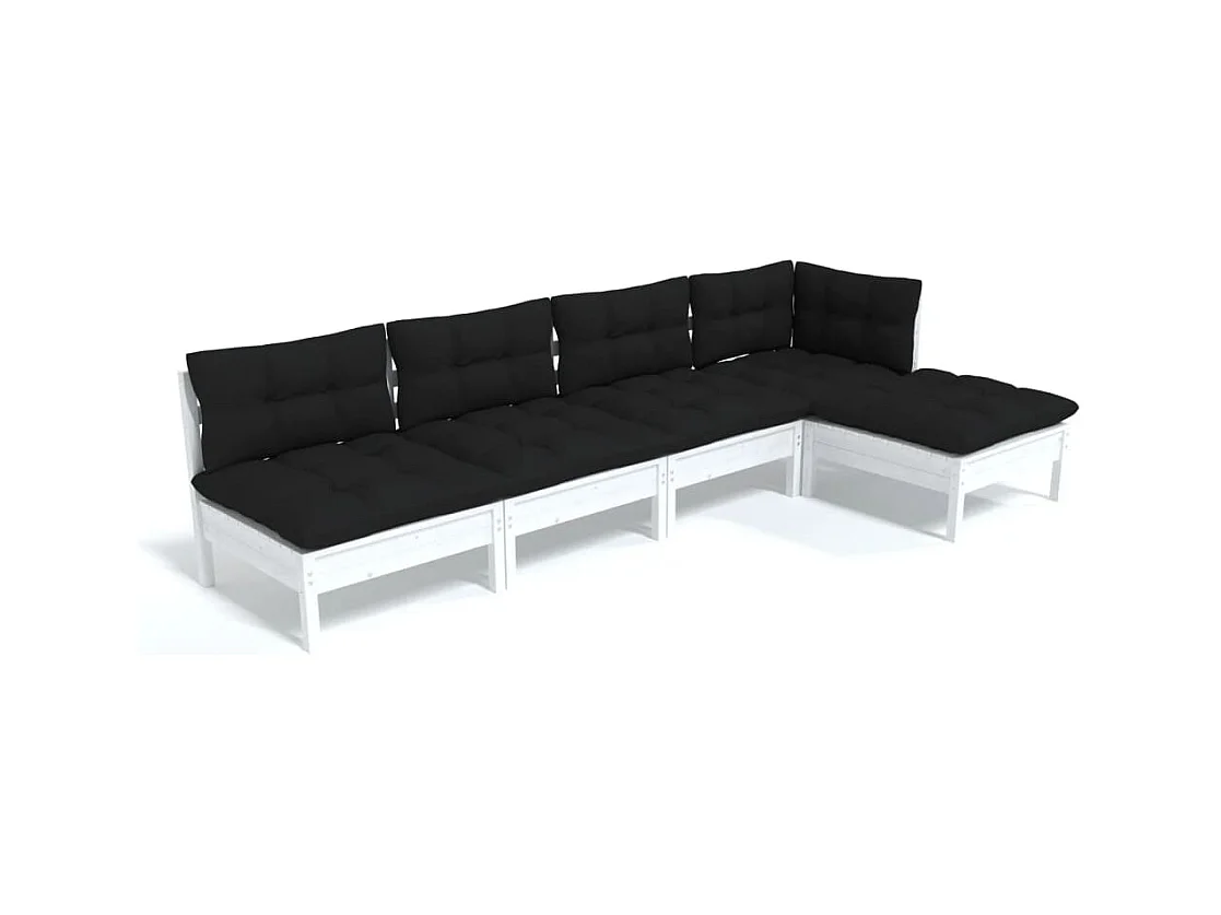 Salon de jardin 5 pcs avec coussins Blanc Bois de pin