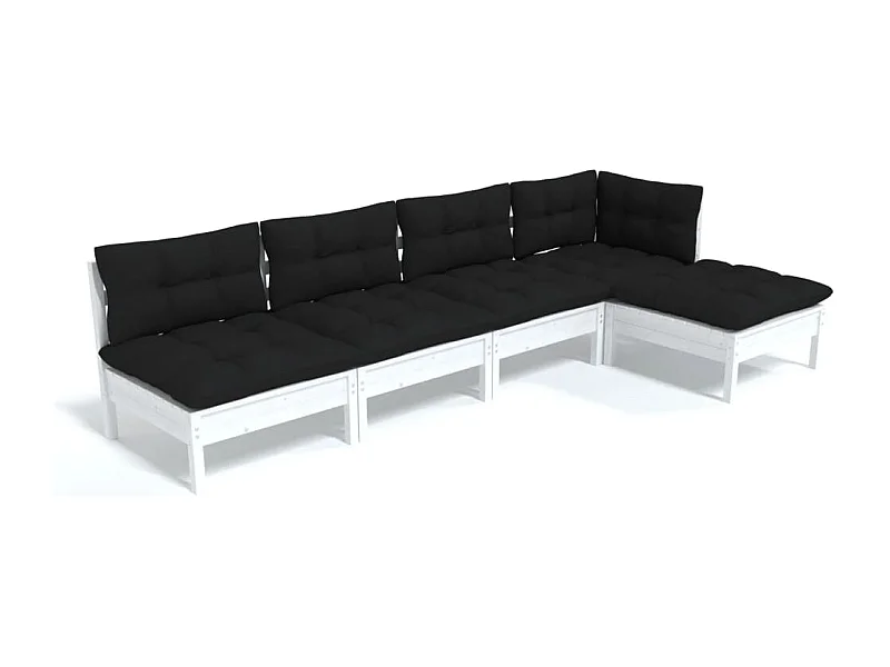 Salon de jardin 5 pcs avec coussins Blanc Bois de pin