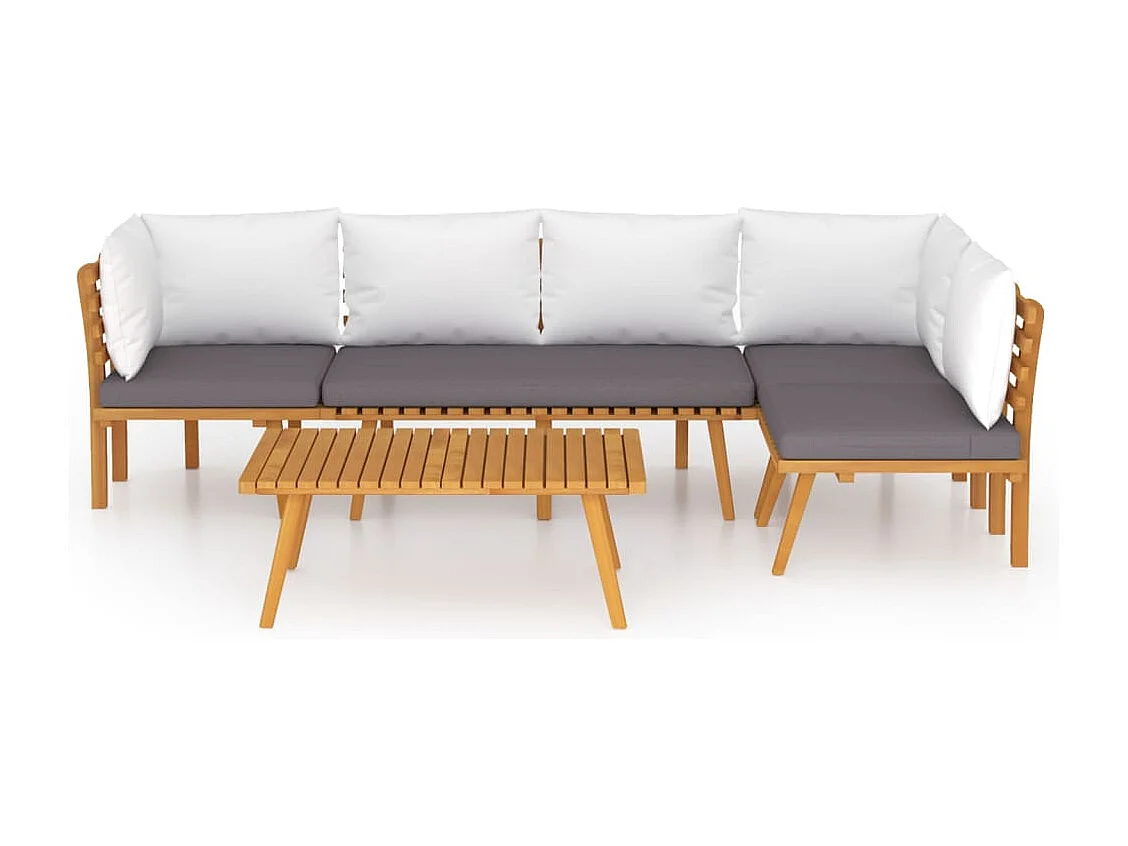 Salon de jardin 5 pcs avec coussins Bois d'acacia solide 2