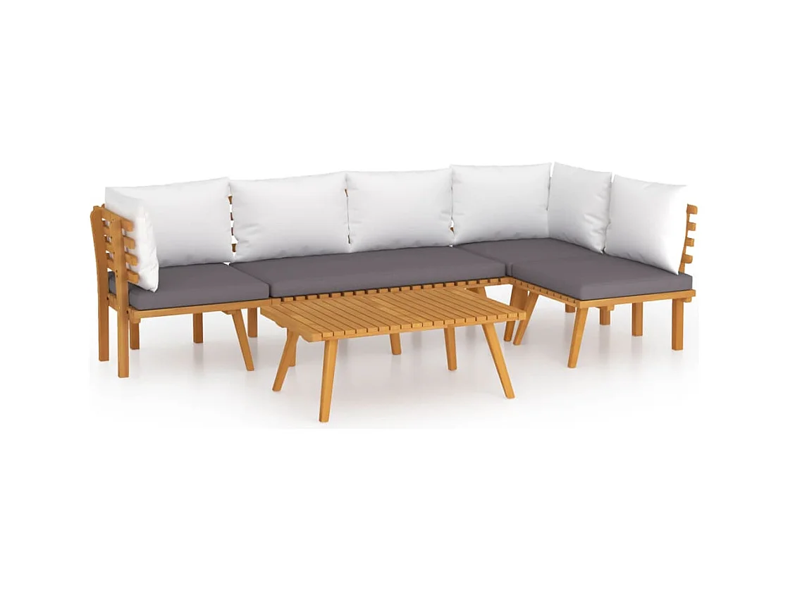 Salon de jardin 5 pcs avec coussins Bois d'acacia solide 2