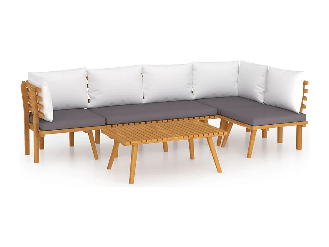 Salon de jardin 5 pcs avec coussins Bois d'acacia solide 2