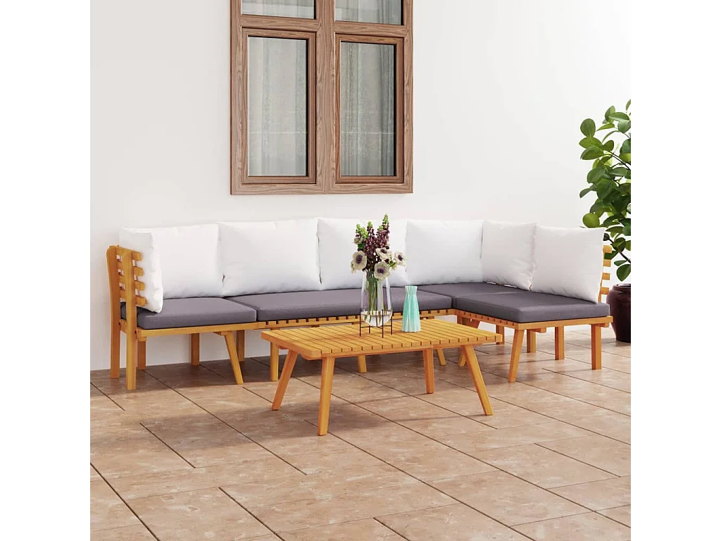 Salon de jardin 5 pcs avec coussins Bois d'acacia solide 2