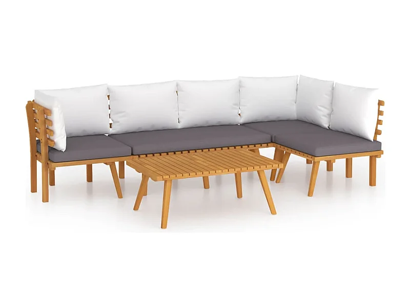 Salon de jardin 5 pcs avec coussins Bois d'acacia solide 2