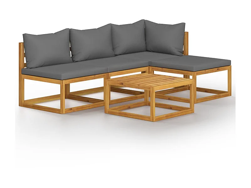 Salon de jardin 5 pcs avec coussin Bois d'acacia solide 10