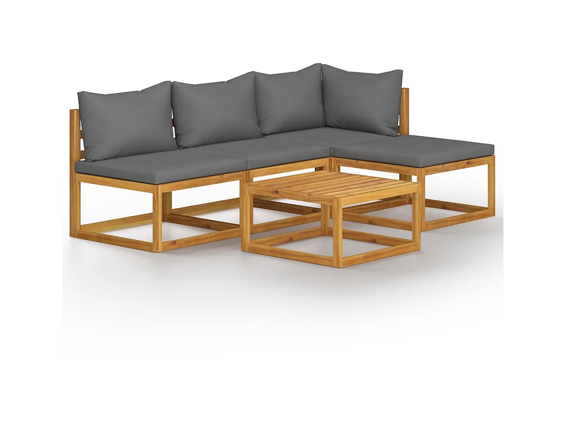 Salon de jardin 5 pcs avec coussin Bois d'acacia solide 10