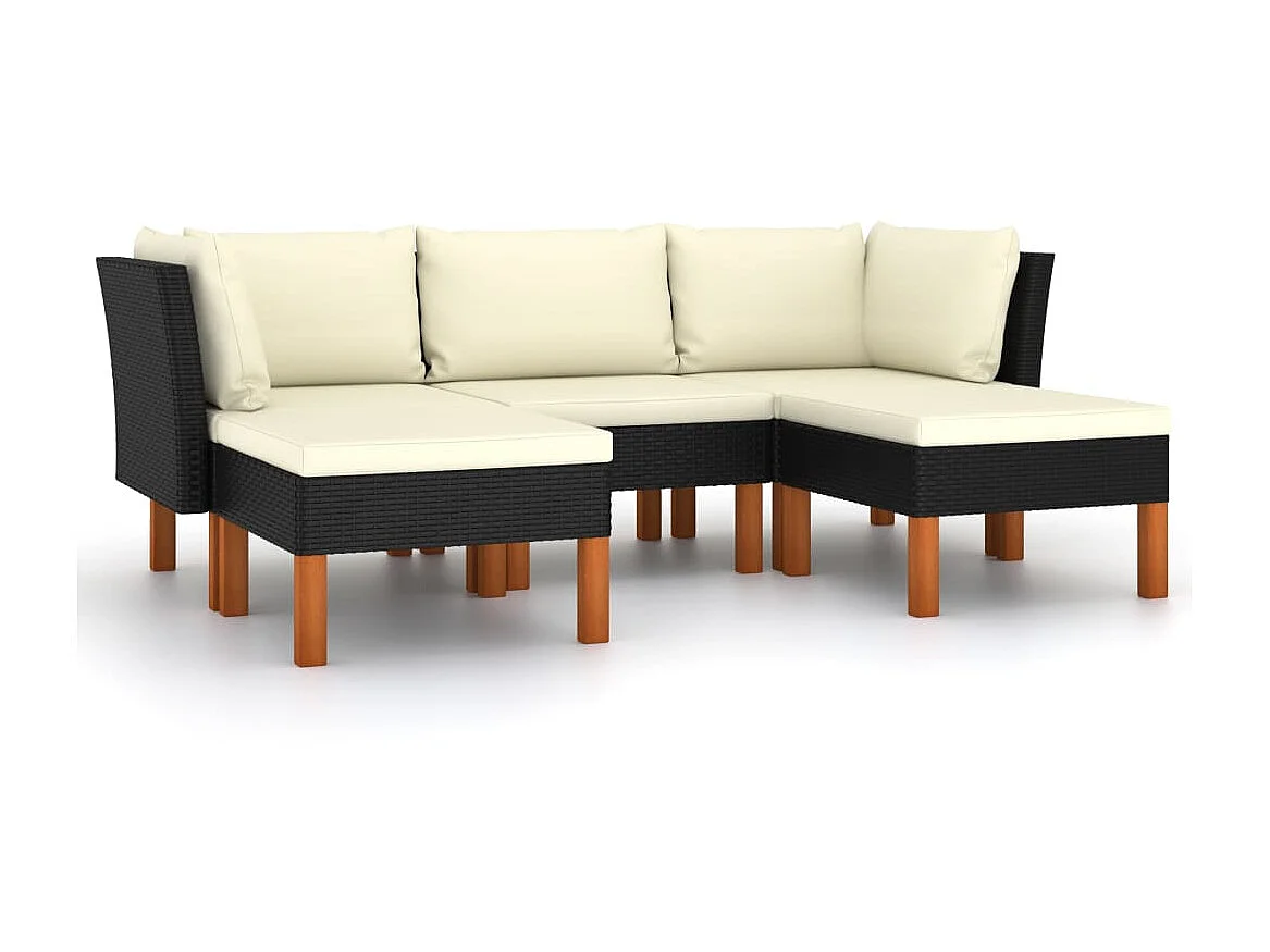 Salon de jardin 5 pcs avec coussins Résine tressée Noir 41