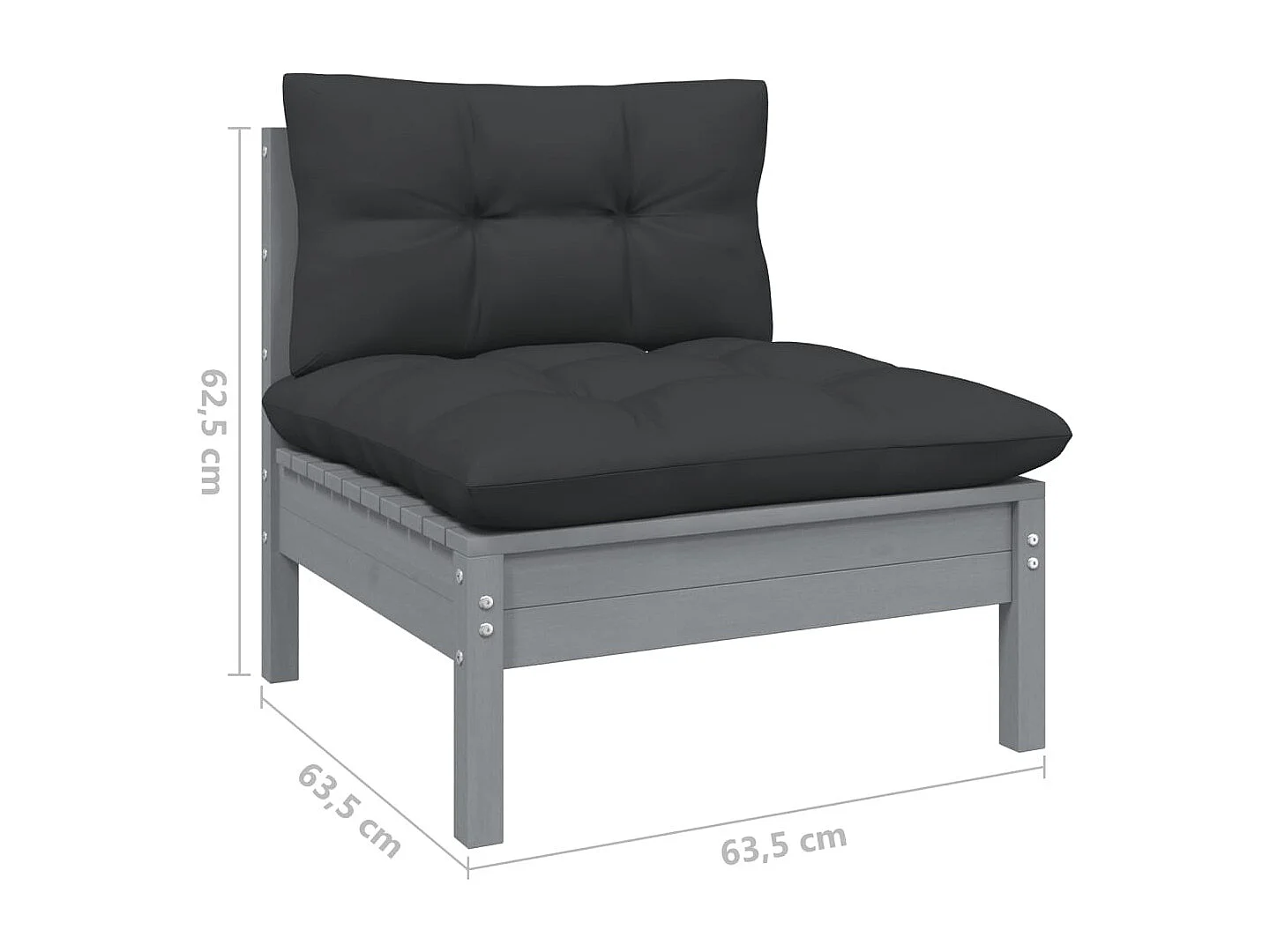 Muebles de jardín 4 piezas con cojines de madera maciza de pino Gris