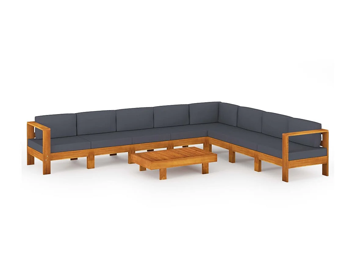 Salon de jardin 9 pcs avec coussins gris foncé Bois d'acacia 3